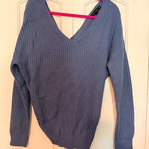 Women's Blue V-Neck Women’s Off Shoulder Sweater